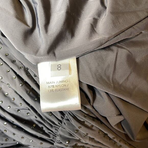 Alex Perry Strapless Sweetheart Ruched Crystal Jersey Iron Gray Midi Dress Sz 4 - Picture 13 of 13